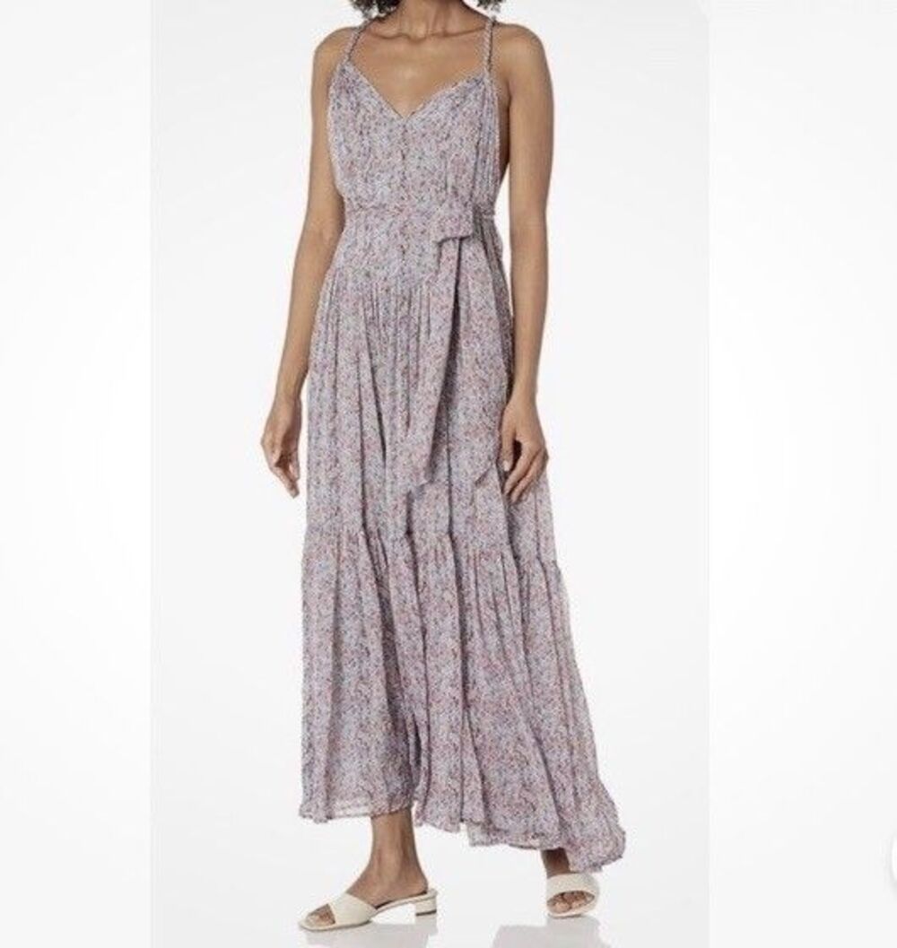 ASTR The Label Dress Sz S Chiffon Strap Maxi Dress Tiered Open Back Floral